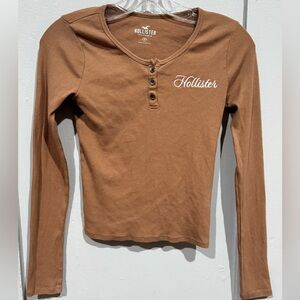 Hollister Brown Ribbed Button Long Sleeve